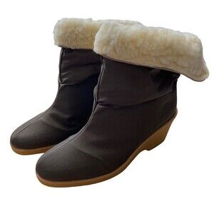 Vtg Sears Women's Boots Size 6 Brown Nylon Sherpa Lined Boots NOS